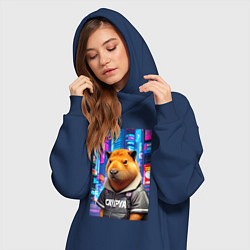 Женское худи-платье Cool capybara - urban style - neural network, цвет: тёмно-синий — фото 2