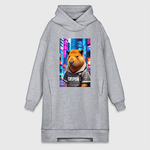 Женская толстовка-платье Cool capybara - urban style - neural network / Меланж – фото 1