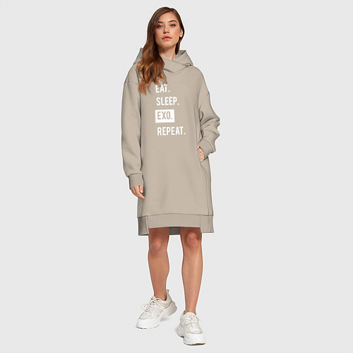 Женская толстовка-платье Eat Sleep EXO Repeat / Миндальный – фото 4