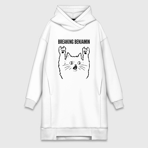 Женская толстовка-платье Breaking Benjamin - rock cat / Белый – фото 1