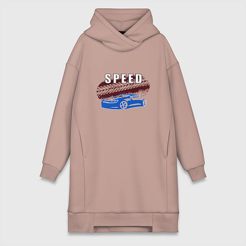 Женская толстовка-платье Машина с надписью Скорость / Пыльно-розовый – фото 1