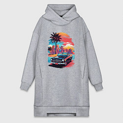 Женское худи-платье Автомобиль на пляже, цвет: меланж