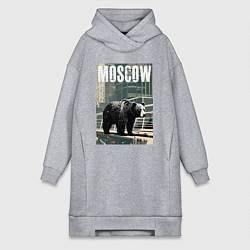 Женское худи-платье Москва - Россия - медведь, цвет: меланж