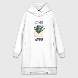 Женское худи-платье Lavender Summer - букет лаванды в конверте, цвет: белый