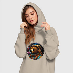 Женское худи-платье Медведь космонавт, цвет: миндальный — фото 2