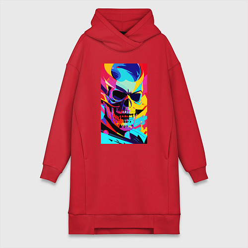 Женская толстовка-платье Cool skull - pop art / Красный – фото 1