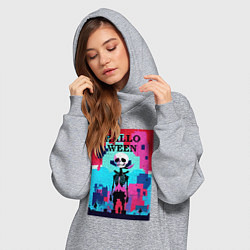 Женское худи-платье Funny skeleton - pop art - pixels halloween, цвет: меланж — фото 2