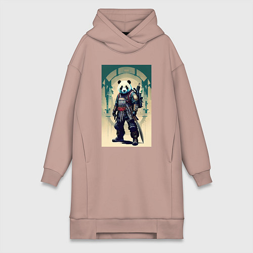 Женская толстовка-платье Панда - самурай - киберпанк / Пыльно-розовый – фото 1