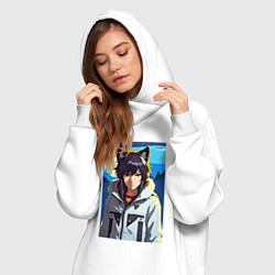 Женское худи-платье Девочка-волчонок - аниме, цвет: белый — фото 2