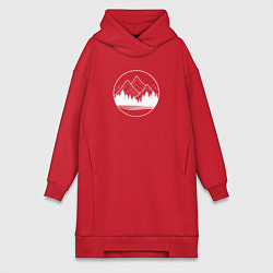 Женское худи-платье Горы и лес минимализм, цвет: красный