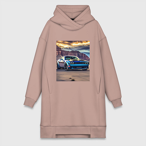 Женская толстовка-платье Авто Додж Челленджер / Пыльно-розовый – фото 1