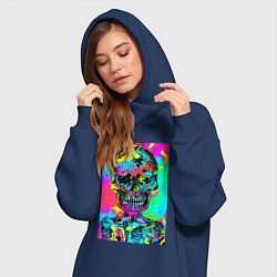 Женское худи-платье Cool skull - pop art - vogue, цвет: тёмно-синий — фото 2