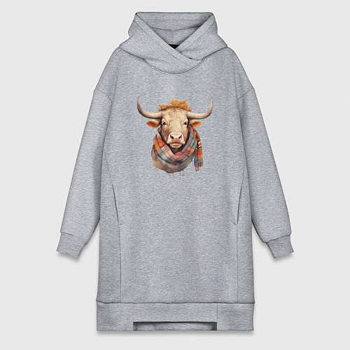 Женская толстовка-платье Бык в шарфе осень / Меланж – фото 1