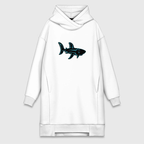 Женская толстовка-платье Неоновая акула с узором / Белый – фото 1