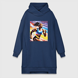 Женское худи-платье Девушка спринтер, цвет: тёмно-синий