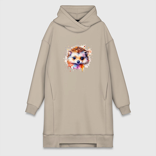 Женская толстовка-платье Маленький ежик акварель / Миндальный – фото 1