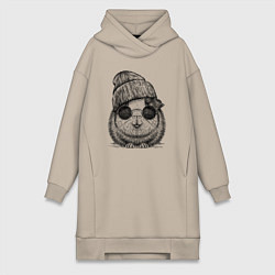 Женское худи-платье Морская свинка хипстер, цвет: миндальный