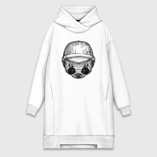 Женская толстовка-платье Медоед в кепке и очках / Белый – фото 1