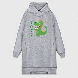 Женское худи-платье Дракон зеленый 2024, цвет: меланж