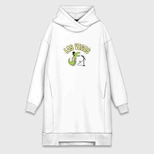 Женская толстовка-платье Мультяшный динозавр Элвис с вывеской Las Vegas / Белый – фото 1