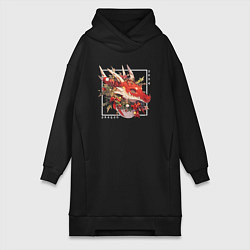 Женское худи-платье Christmas red dragon, цвет: черный