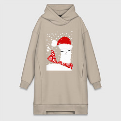 Женское худи-платье Лама в шапочке и шарфе, цвет: миндальный