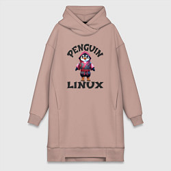 Женское худи-платье Система линукс пингвин в кимоно, цвет: пыльно-розовый