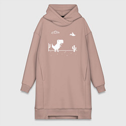 Женское худи-платье Динозавр гугл хром Дино, цвет: пыльно-розовый