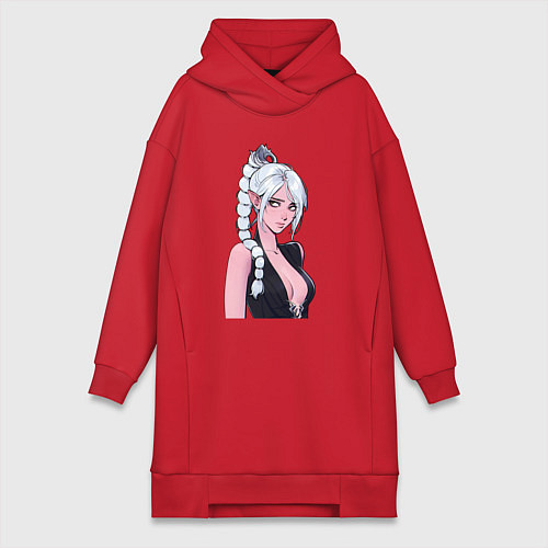 Женская толстовка-платье Шэдоухарт - серебрянные волосы / Красный – фото 1