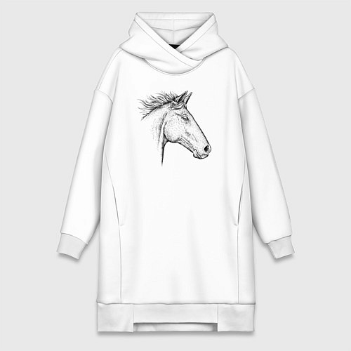 Женская толстовка-платье Голова лошади в профиль / Белый – фото 1