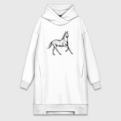 Женское худи-платье Лошадь скачет в профиль, цвет: белый