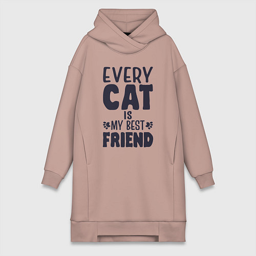 Женская толстовка-платье Every cat is my best friend / Пыльно-розовый – фото 1