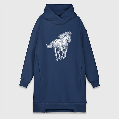 Женская толстовка-платье Белая лошадь скачет / Тёмно-синий – фото 1