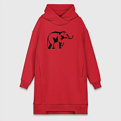 Женское худи-платье Слон в профиль, цвет: красный