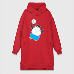 Женское худи-платье Пингвин волейболист, цвет: красный