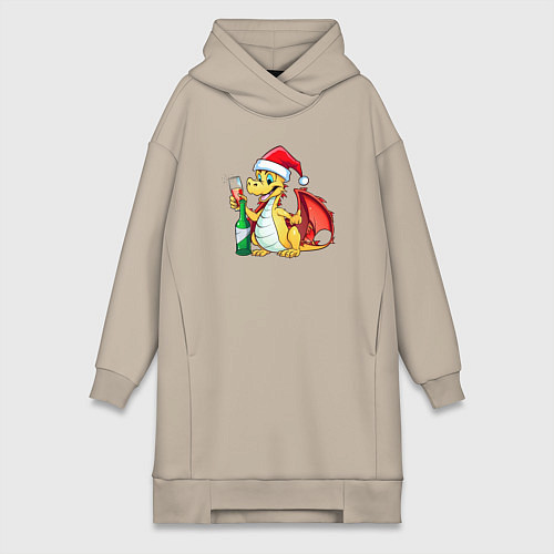 Женская толстовка-платье Красный дракон с шампанским / Миндальный – фото 1