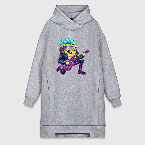 Женская толстовка-платье Губка Боб - рок гитарист - нейросеть / Меланж – фото 1