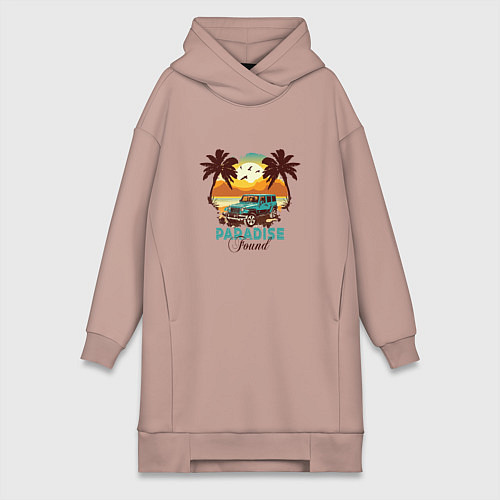 Женская толстовка-платье Джип Вранглер на фоне шикарного пляжа / Пыльно-розовый – фото 1