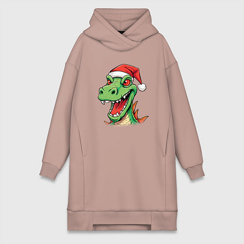 Женская толстовка-платье Новогодний малыш-дракон / Пыльно-розовый – фото 1