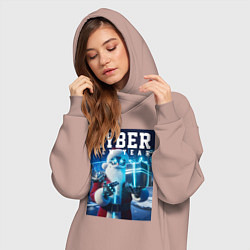 Женское худи-платье Кибер новый год - неоновое свечение, цвет: пыльно-розовый — фото 2