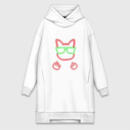 Женская толстовка-платье Кошачья морда в неоне / Белый – фото 1
