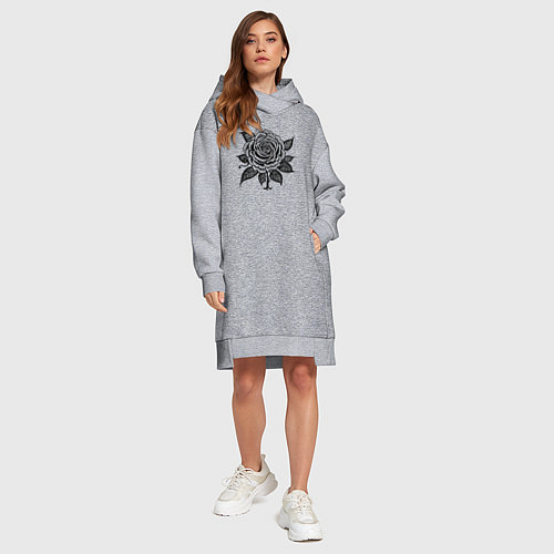 Женская толстовка-платье Чёрно белая роза цветы / Меланж – фото 4