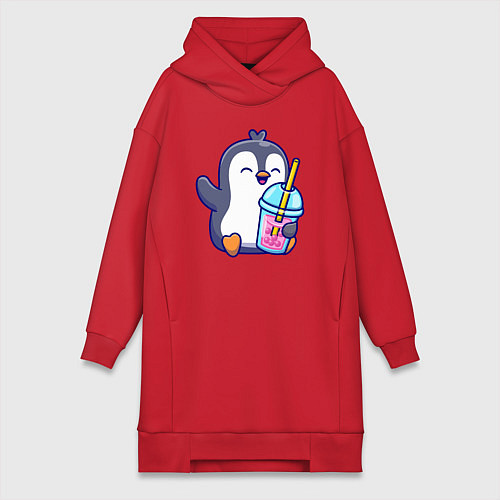 Женская толстовка-платье Пингвин с напитком / Красный – фото 1