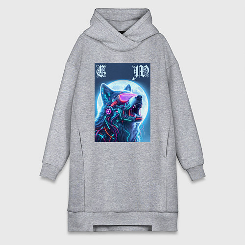 Женская толстовка-платье Cyber wolf - ai art / Меланж – фото 1