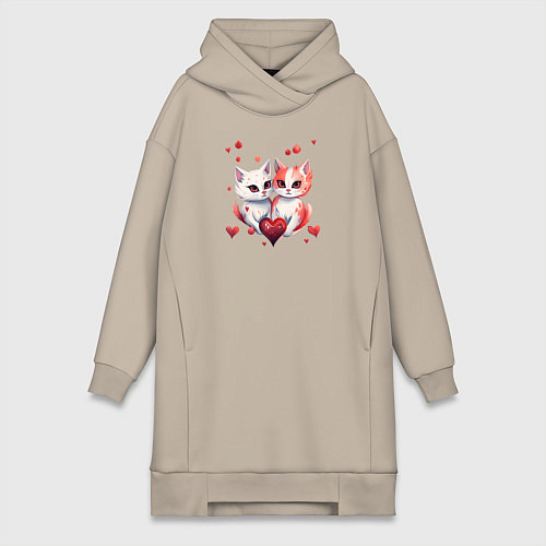 Женская толстовка-платье Пара котов влюбленных / Миндальный – фото 1