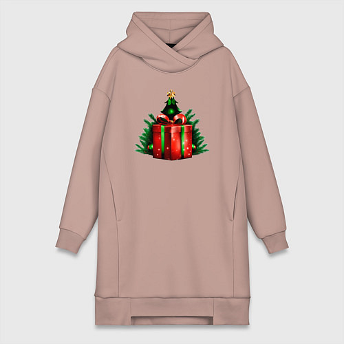 Женская толстовка-платье Рождественский подарок / Пыльно-розовый – фото 1