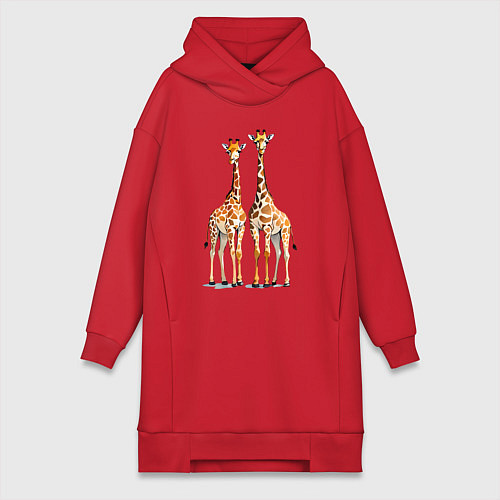 Женская толстовка-платье Друзья-жирафы / Красный – фото 1