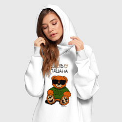 Женское худи-платье Медведь в очках: слово пацана, цвет: белый — фото 2
