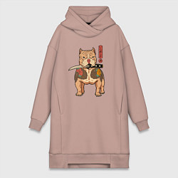Женское худи-платье Питбуль якудза самурай, цвет: пыльно-розовый