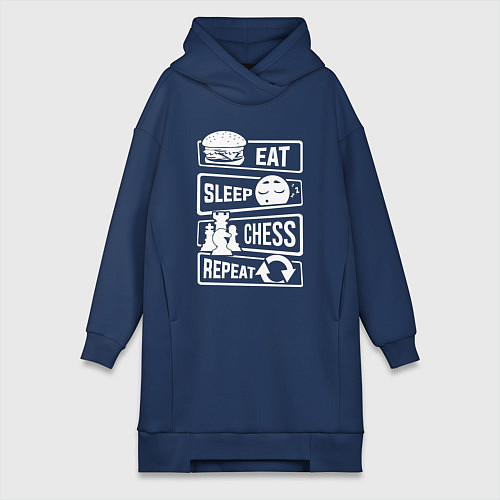 Женская толстовка-платье Еда сон шахматы / Тёмно-синий – фото 1